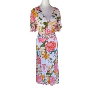 Anthropologie Abel The Label Floral Botanical Flutter Sleeve Maxi Dress Sz Small